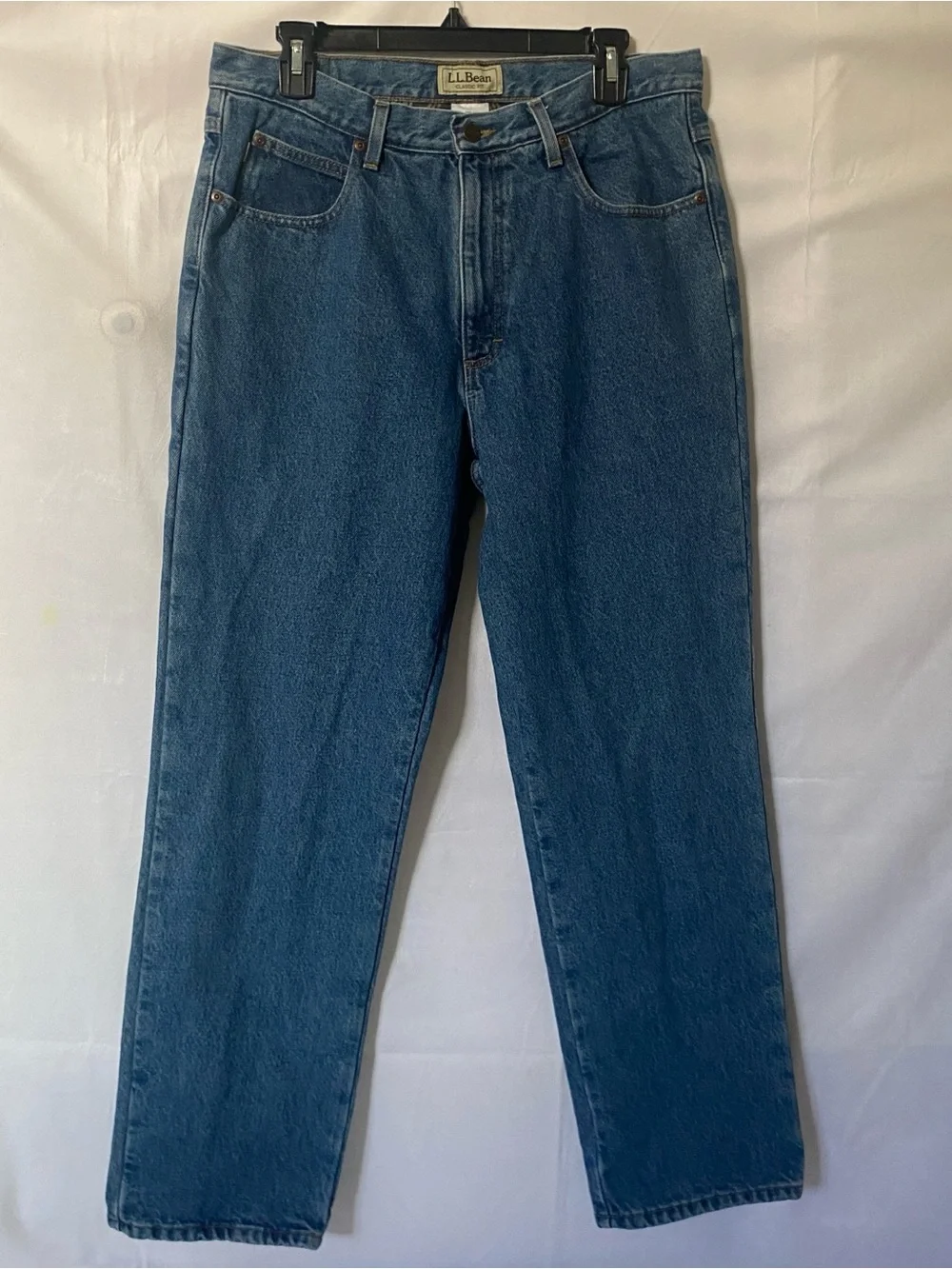 LL Bean Flannel Lined Jeans Mens 33x30 Classic Fit Blue Denim Plaid ID 100220
